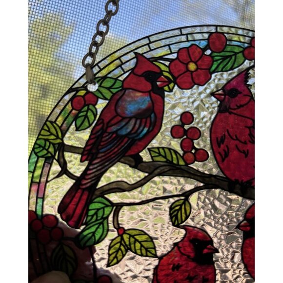 Cardinal Bird Stained Glass Hanging Sun Catcher - Picture 2 of 5